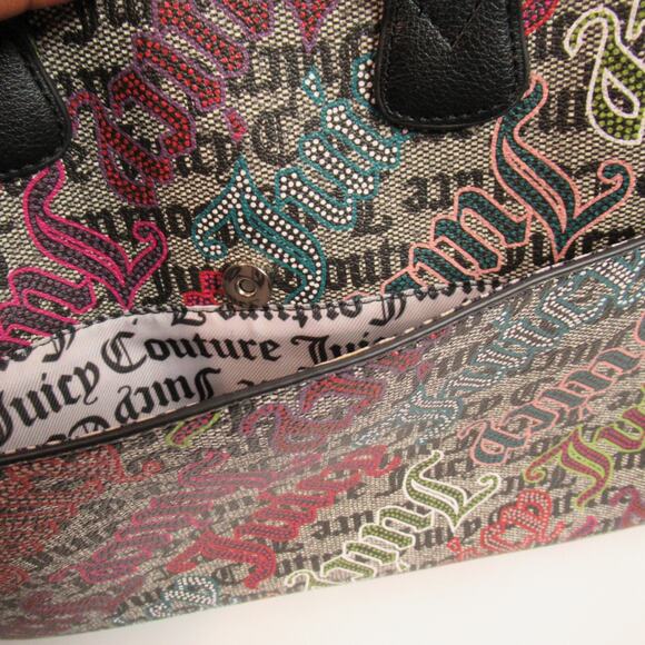 Juicy Couture Handbag Black Beige Lock N Chain Tote Bag Purse Punk Skater Y2K - Picture 7 of 13